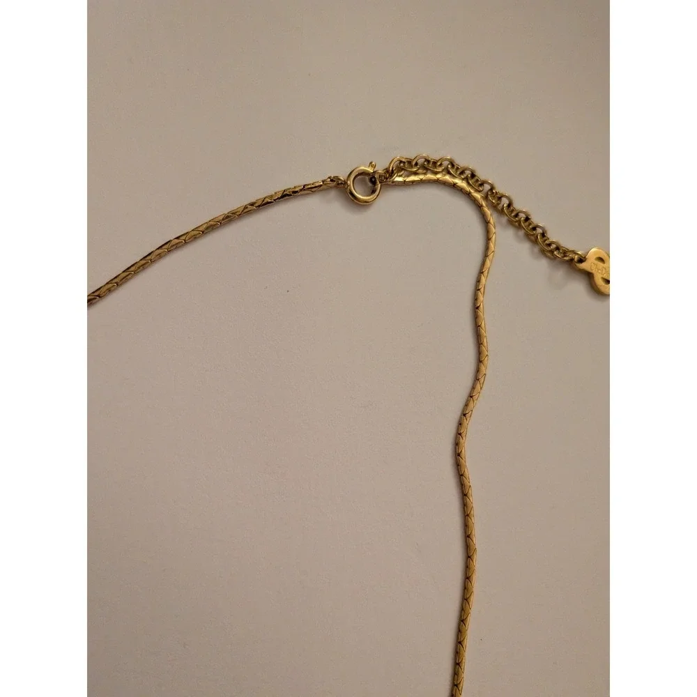 Christian Dior Vintage Gold Plated Faux Pearl Crystal Teardrop Pendant Necklace